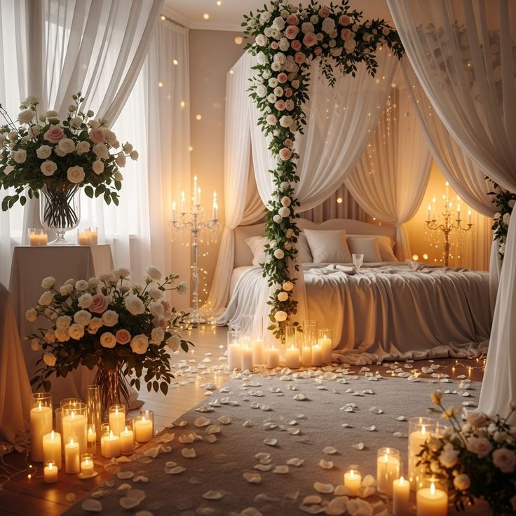 Romantic decor style with soft lighting