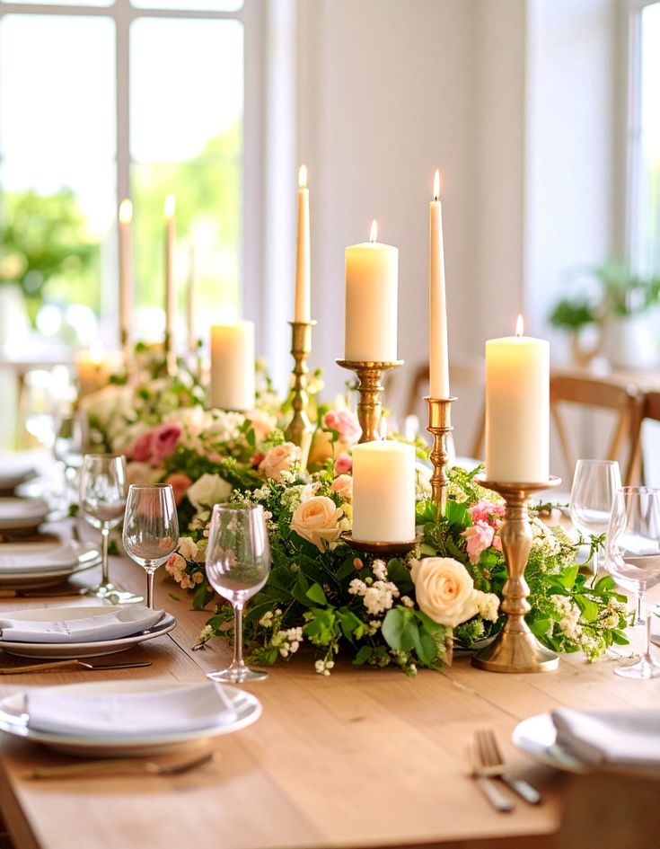 Elegant decor display with candles and florals